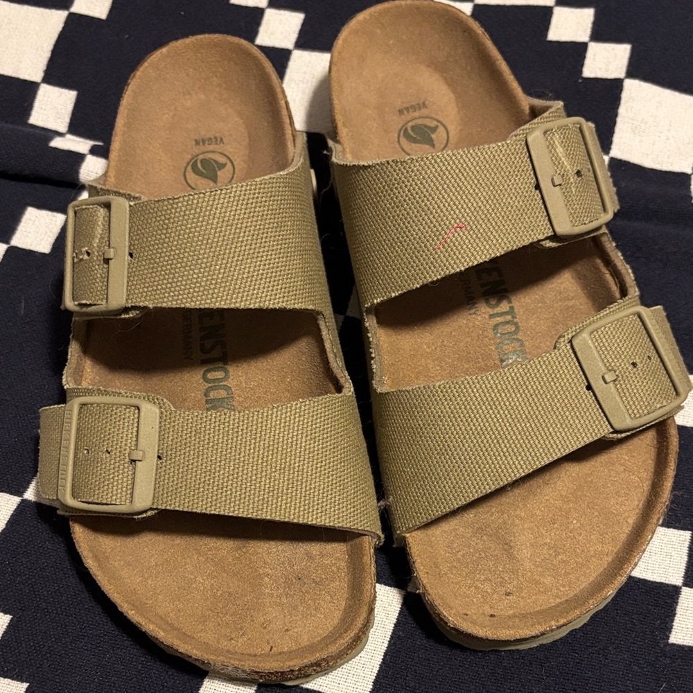 Birkenstock Two-Strap Sandals in Olive Green Canvas